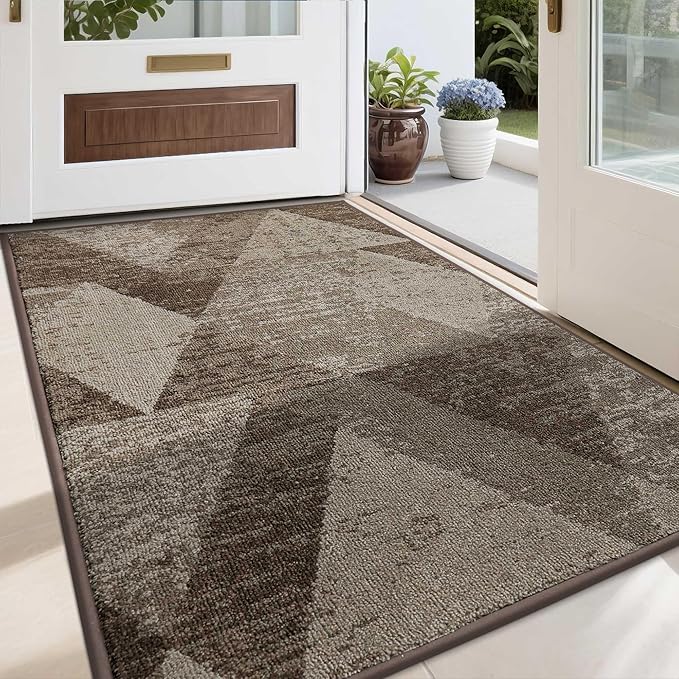 COSY HOMEER Entryway Rugs Doormat 36"x60", Non-Slip Absorbent Polyester, Washable Rugs for Front Door, Dirty Paws & High Traffic Areas, Brown