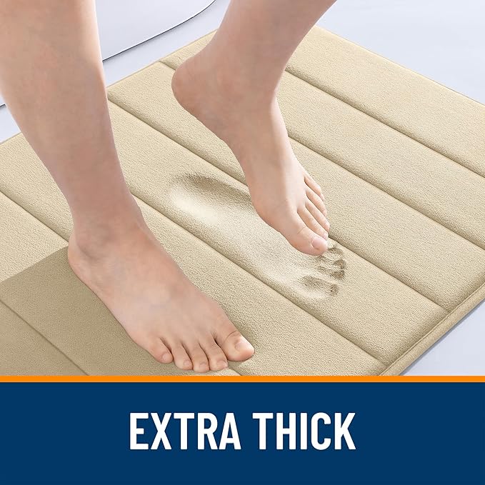 OLANLY Memory Foam Bath Mat 44x24, Super Soft Absorbent Bathroom Rugs, Quick Dry, Machine Washable Shower Floor Rugs, Bathmat Carpet, Bathroom Home Decor Accessories, Beige