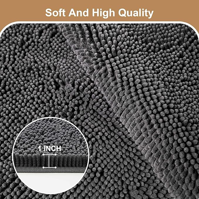 Amyracel Absorbent Dog Door Mat for Muddy Paws, 72" x 48" Non Slip Washable Door Mat Indoor Entrance, Quick Dry Chenille Pet Entry Rugs for Entryway Indoor, Grey