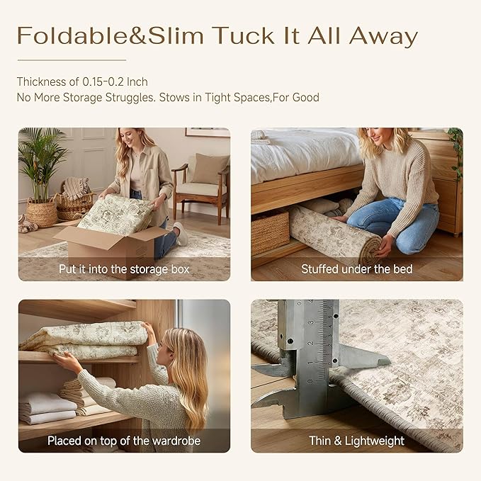 2x14 Washable Neutral Runner Rug Beige Vintage Hallway Kitchen Carpet Non-Slip Soft Low Pile Farmhouse Throw Rug for Bedroom Bathroom Laundry Living Room