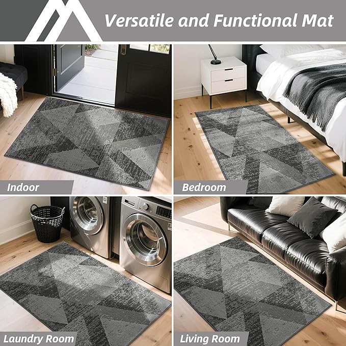 COSY HOMEER Entryway Rugs Doormat 36"x60", Non-Slip Absorbent Polyester, Washable Rugs for Front Door, Dirty Paws & High Traffic Areas, Gray