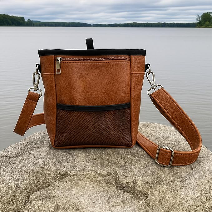 Large Dog Treat Pouch PU Leather with Clicker, Magnetic Clasp, Fits All Phones, 4 Cups, Hands-Free Pouches for Dog Training Treat Pouch, Built in Poop Bag Holder