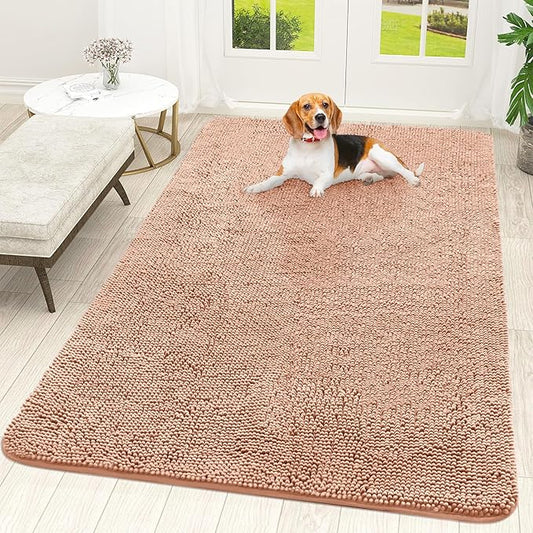 OLANLY Dog Door Mat for Muddy Paws 70x46, Absorbs Moisture and Dirt, Absorbent Non-Slip Washable Doormat, Quick Dry Chenille Mud Mat for Dogs, Entry Indoor Entryway Carpet for Inside Floor, Peach