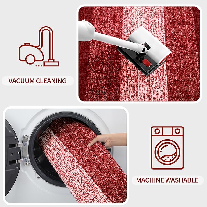 Kitinjoy Indoor Outdoor Door Mat, 59x20 Non-Slip Absorbent Dirt Trapper, Low-Profile Washable Inside Entrance Front Floor Mat, Sturdy Soft Entry Doormats for Entryway, Burgundy