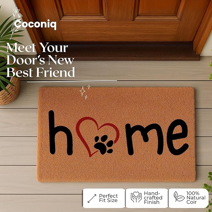 COCONIQ Coir Door Mats 17" X 30", Non-Slip Sturdy, PVC Backed Heavy Duty, Easy to Clean, Ideal for Door Entrance, Patio, Porch, Backyard, Garages, Home with The Love of Paws