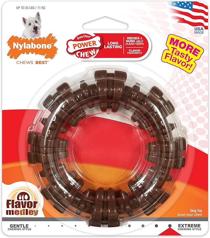 Nylabone Textured Ring Power Chew Toy for Small Dogs, Tough Dog Toys Durable Design for Aggressive Chewers, Best Dog Boredom Toys, Flavor Medley, Small - Up to 25 lbs (1 Count)