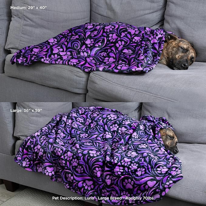 Pet Dog Cat Blanket Ultra Soft Cozy Fleece Paw Print Design Machine Washable Durable for Crates Beds Sofas Travel (Sweetheart Paws, Large)