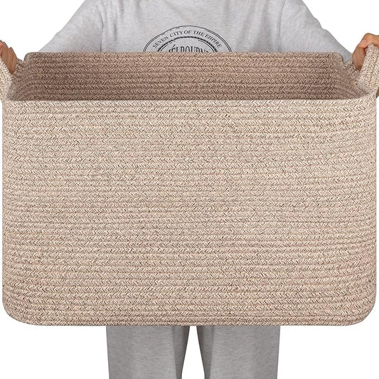95L Large Storage Basket, Cotton Rope Woven Blanket Basket, Toy Storage for Baby Room, Living Room, 24" x 16.9" x 14.2", Brown