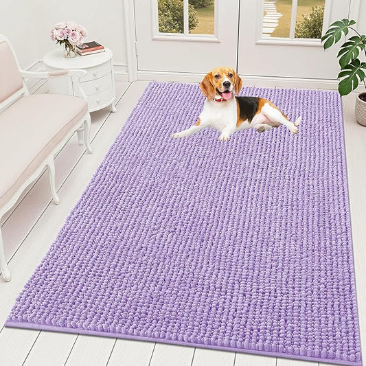 OLANLY Dog Door Mat for Muddy Paws 70x46, Ultra Absorbent Chenille Mud Doormat, Non-Slip Washable and Dirt Trapping Doormat for Indoor Entryway, Quick-Dry Indoor Pet Bed Mats for Dogs, Lavender