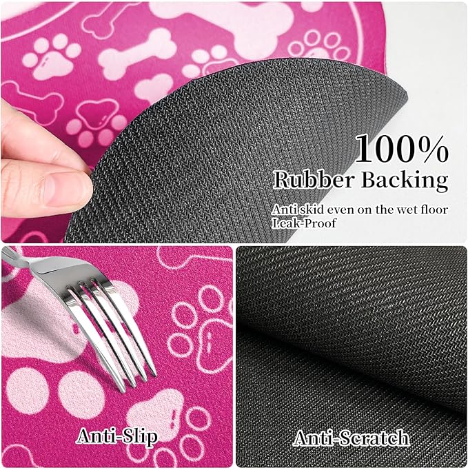 Dog & Cat Food Mat Bone Shaped Pet Feeding Mat Quick Absorb Water Bowl Placemat with Rubber Backing Indoor Floor Stain Resistant Pet Accessory Supplies (Pink, 16x24 Inches)