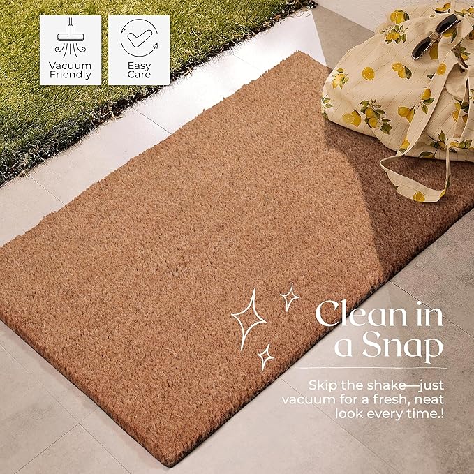 COCONIQ Coir Door Mats 17" X 30", Pack of 1, Non-Slip Sturdy, PVC Backed, Heavy Duty, Easy to Clean, Ideal for Door Entrance, Patio, Porch, Backyard, Garages, Plain Mat
