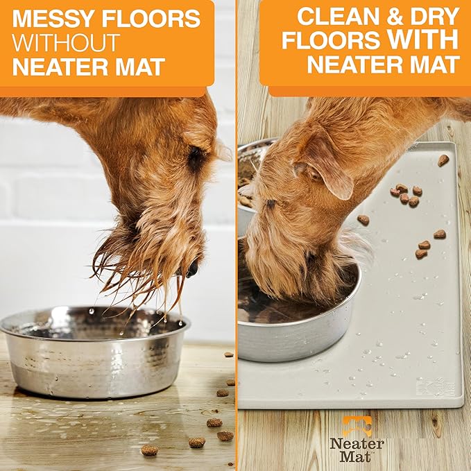 Neater Pet Brands Neater Mat Pet Mats for Food and Water, Cat & Dog Bowl Mat Waterproof Silicone, Feeding Tray, Dog Food Mats for Floors, Placemat w/Raised Edge for Under Bowls, 32" x 24", Cream