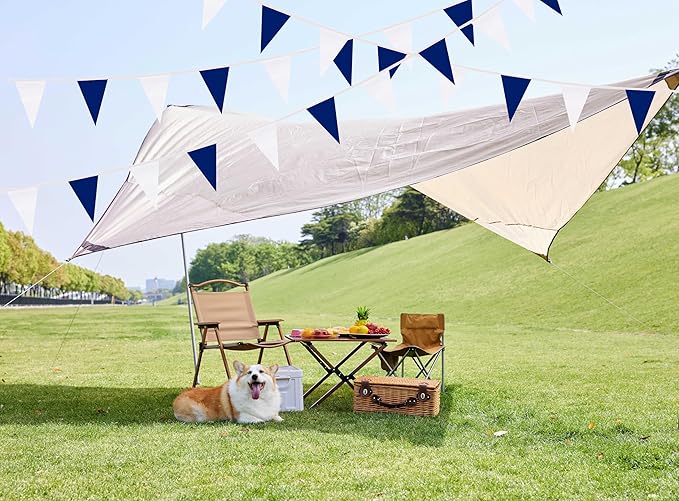 100 Feet Dark Blue & White Pennant Banner Flags String Hanging Dark Blue & White DIY Triangle Bunting Flags,Party Decorations for Grand Opening,Party Events Celebration,Kids Birthday,60 Pcs