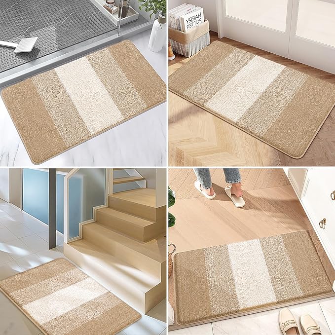 Kitinjoy Indoor Outdoor Door Mat, 59x24 Non-Slip Absorbent Dirt Trapper, Low-Profile Washable Inside Entrance Front Floor Mat, Sturdy Soft Entry Doormats for Entryway, Beige