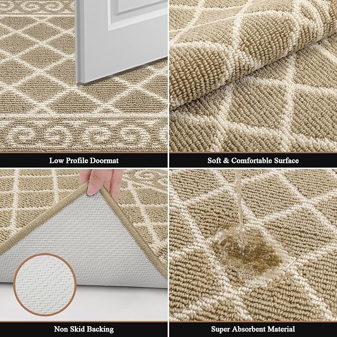 HEBE Indoor Door Mat 32"x48" Non Slip Front Door Welcome Mats Washable Shoe Mats Dirt Trapper for Entryway Low Profile Kitchen Carpet for Entrance Hallways Entrance Mat for Dogs