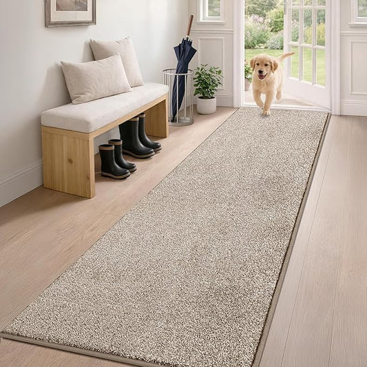 PURRUGS Dirt Trapping Door Mat 24" x 84", Non-Slip Machine Washable Entryway Rug, Dog Doormat, Indoor Front Door Mat, Super Absorbent Entry Rug for Muddy Shoes & Paws, Taupe