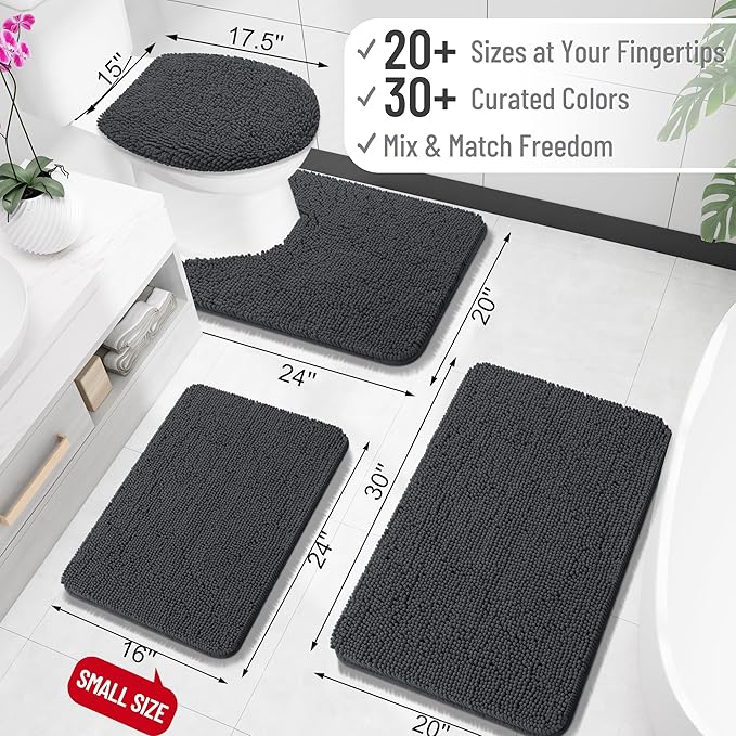 OLANLY Bathroom Rugs 30x18, Extra Soft Absorbent Chenille Bath Rugs, Rubber Backing Quick Dry, Machine Washable Bath Mats for Bathroom Floor, Tub and Shower, Home Decor Accessories, Dark Grey