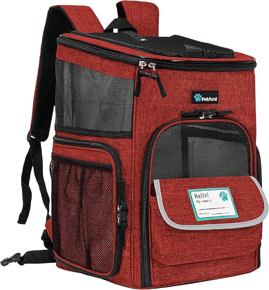 PetAmi Dog Backpack Carrier, Airline Approved 4-Way Entry Cat Backpack Carrier, Ventilated Mesh, Collapsible Pet Carrier for Small Puppy, Kitten, Hiking, Travel Car, Vet, up to 18 lbs, Red