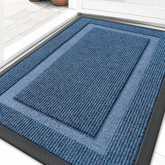 OLANLY Front Door Mat Indoor Outdoor Entrance, Waterproof All-Season, All-Weather Doormat, Sturdy Natural Rubber, Fade Resistant, Low Profile, Easy Clean Patio Porch Entryway Mat, 29.5x17, Light Blue