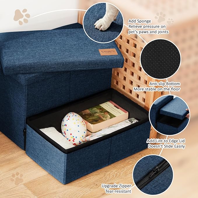 Love's cabin Dog Stairs with Storage 13" H,Foldable Pet Stairs for Small Medium or Large Dogs,Cat Puppy Steps Ramp with Zip up to 150 lbs(Navy Blue,2 Steps no Condo)