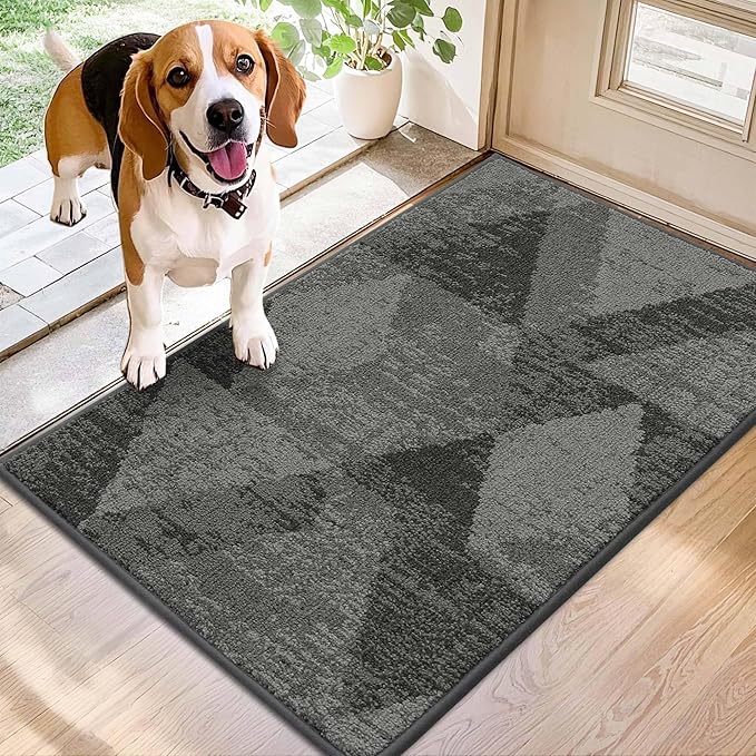 COSY HOMEER Entryway Rugs Doormat 20"x32", Non-Slip Absorbent Polyester, Washable Rugs for Front Door, Dirty Paws & High Traffic Areas, Gray