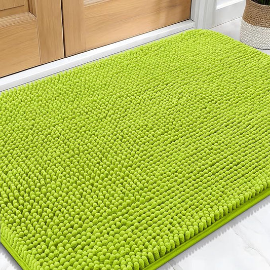 OLANLY Dog Door Mat for Muddy Paws 30x20, Absorbs Moisture and Dirt, Absorbent Non-Slip Washable Doormat, Quick Dry Chenille Mud Mat, Entry Indoor Entryway Carpet for Inside Floor, Bright Green