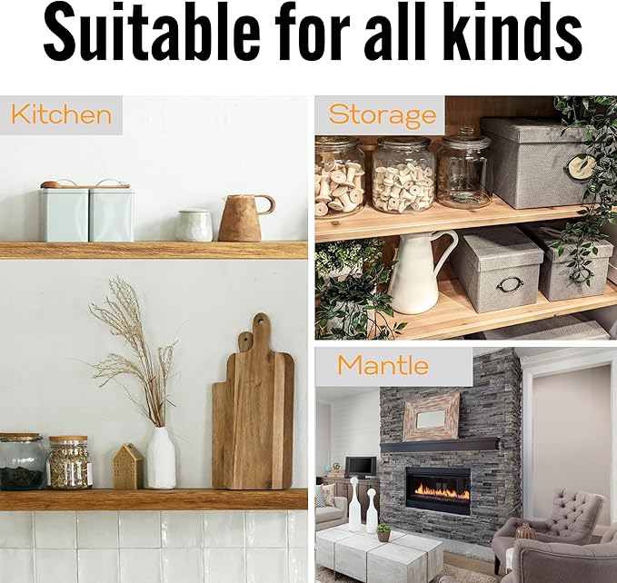 EVALD Heavy Duty Floating Shelf Bracket | 8-Inch Floating Mantel Mount, Blind Shelf Supports, and Anchors | Floating Shelf Hardware for Home and Office Decor | Fireplace Mantel Brackets (6 Pack)