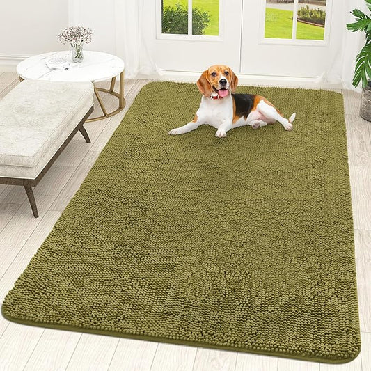 OLANLY Dog Door Mat for Muddy Paws 70x46, Absorbs Moisture and Dirt, Absorbent Non-Slip Washable Doormat, Quick Dry Chenille Mud Mat, Entry Indoor Entryway Carpet for Inside Floor, Willow Green