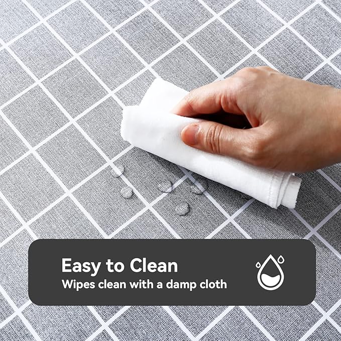 Romanstile Rectangle Vinyl Tablecloth, 100% Waterproof Oil-Proof Checkered Plastic Table Cloth, Heavy Duty Wipeable Table Covers for Dining, Camping, Picnic, Outdoor - 54 x 120 Inch, Grey