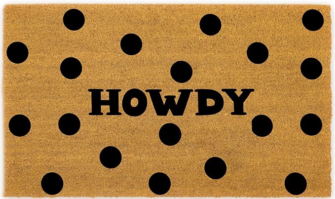COCONIQ Coir Door Mats 17" X 30", Non-Slip Sturdy, PVC Backed Heavy Duty, Easy to Clean, Ideal for Door Entrance, Patio, Porch, Backyard, Garages, Howdy Black Circles
