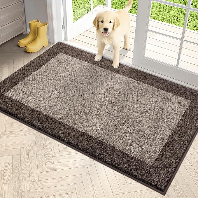 PURRUGS Dirt Trapping Door Mat 34" x 60", Non-Slip Machine Washable Entry Rug, Entrance Mat, Indoor Front Door Mat, Super Absorbent Entryway Rug for Muddy Shoes & Paws, Beige & Grayish Brown