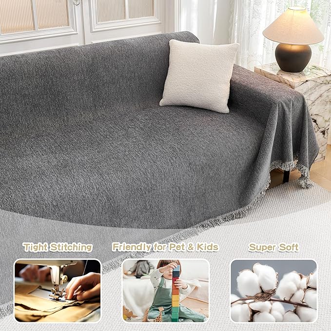 MYSKY HOME Oversized Couch Cover Sofa Covers Couch Covers for 3 Cushion Couch Sofa Pet Friendly L Shaped Couch Cover Sectional Couch Cover Non Slip Furniture Protector for Kids, 91"x150", Dark Grey