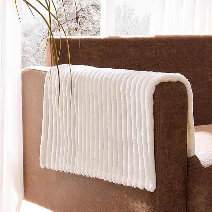 Meider 100% Waterproof Couch Arm Covers 2pcs, Fuzzy Chair Arm Covers Thick Soft Recliner Chair Armrest Protectors, Non-Slip Couch Armrest Cover Pet mats for Sofa (White, 22" x 22" 2 Pack)