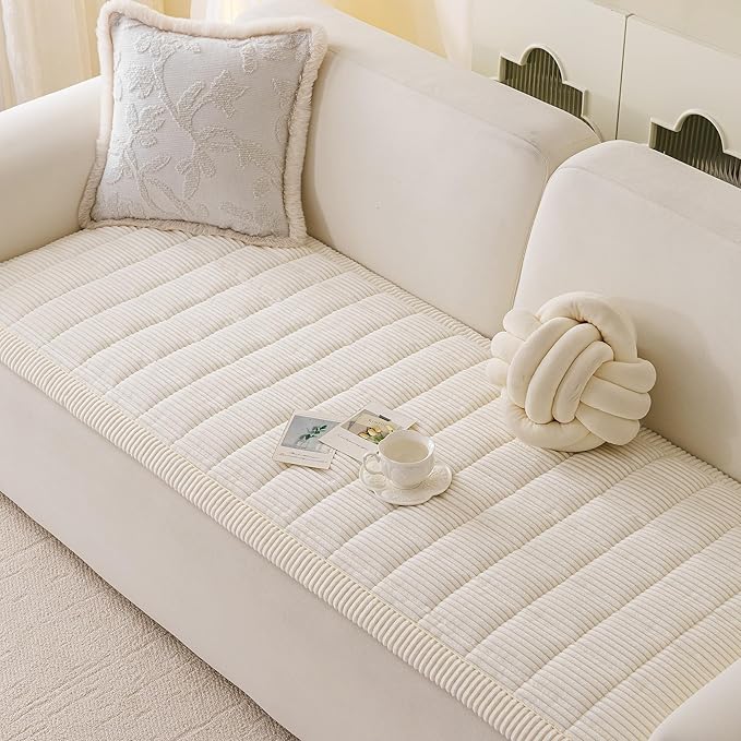 MYSKY HOME Couch Cover for Dogs Washable, Dog Sofa Couch Covers,Washable Non-Slip Couch Sofa Cover Protector Dog Mat for 2 Cushions and Sofas(Cream,27.6" x 70.9")