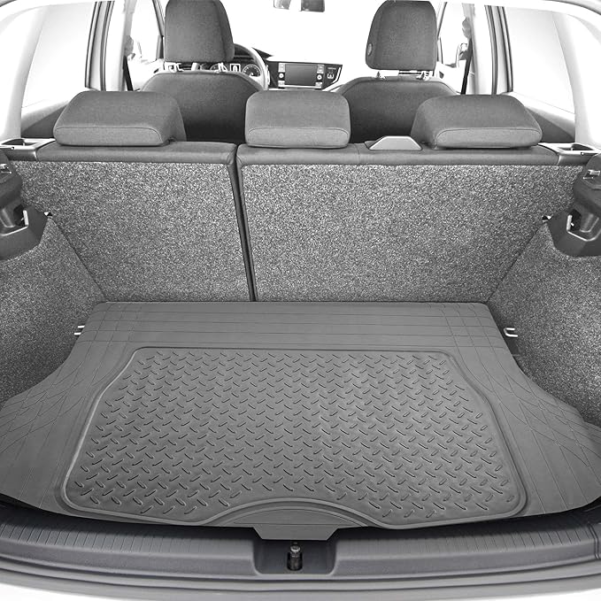 FH Group 4 Piece Liners Trimmable Climaproof™ Vinyl Car Floor Mats- Full Set with Premium Trimmable Vinyl Cargo Liner- Universal Fit for Cars Trucks and SUVs (Gray)