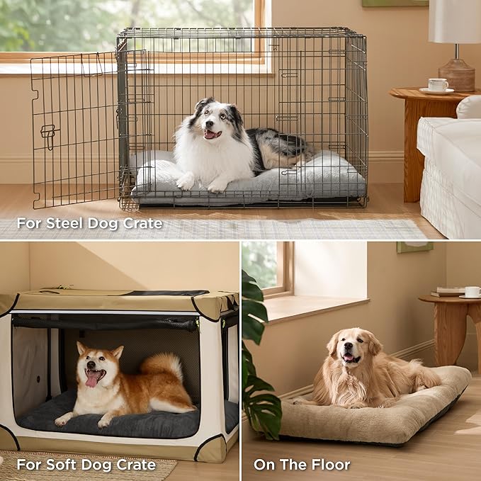Bedsure Washable XXL Dog Bed for Crate, Giant Comfort Fluffy Plush Pet Pillow Bed Kennel Pad with Non-Slip Bottom, Machine Washable Pet Sleeping Mat for Jumbo, 47"x29", Brown