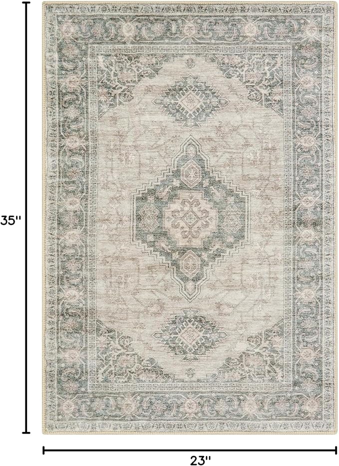 Lahome Oriental Kitchen Rugs Non Slip, 2x3 Small Rugs for Bedroom Entryway, Soft Door Mat Indoor Entrance Vintage Ultra-Thin Carpet for Kitchen Bathroom Bedroom Eleanor, Grey/Brown