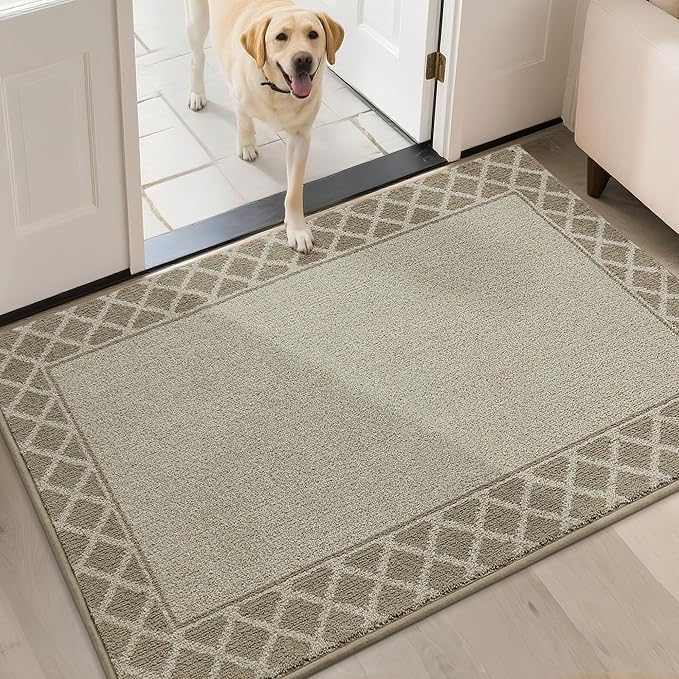 BEQHAUSE Door Mat Dirt Trapper Non Slip Entryway Rugs Absorbent Welcome Mat Low Profile Washable Front Door Mat for Muddy Paws,Entrance,Hallway, 32" x 48",Beige