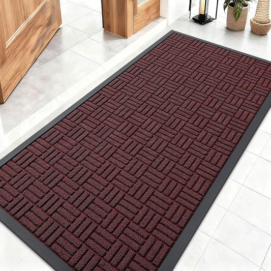 OLANLY Front Door Mat Outside Entrance 47x23, Absorbent, Heavy Duty Sturdy Natural Rubber Doormat Indoor Outdoor, Non-Slip, Stain and Fade Resistant, Low Profile Floor Mat for Entryway, Burgundy