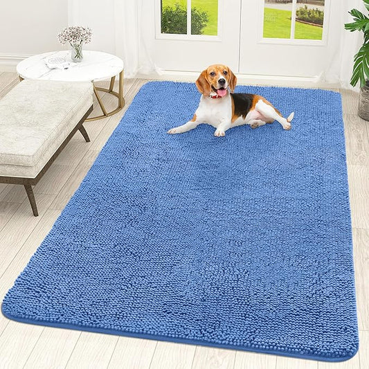 OLANLY Dog Door Mat for Muddy Paws 70x46, Absorbs Moisture and Dirt, Absorbent Non-Slip Washable Doormat, Quick Dry Chenille Mud Mat, Entry Indoor Entryway Carpet for Inside Floor, Cornflower Blue