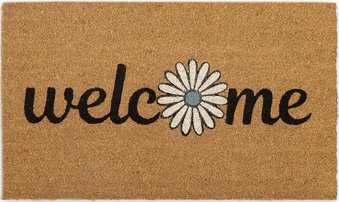 COCONIQ Coir Door Mats 17" X 30", Non-Slip Sturdy, PVC Backed Heavy Duty, Easy to Clean, Ideal for Door Entrance, Patio, Porch, Backyard, Garages, Welcome with Blue Daisy