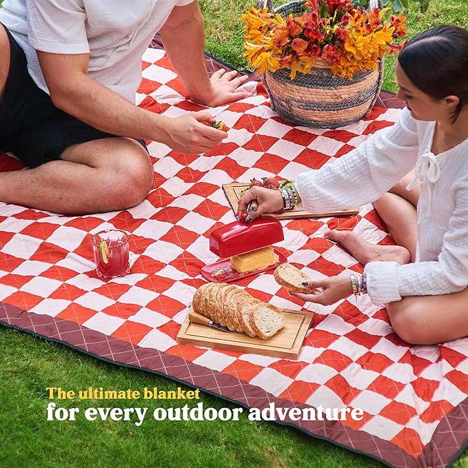 Cozy Club Waterproof Picnic Blanket Foldable Outdoor Mat with Pocket, Stakes & Shoulder Strap | Sandproof, Durable & Portable for Beach, Camping, Sporting Events & Travel