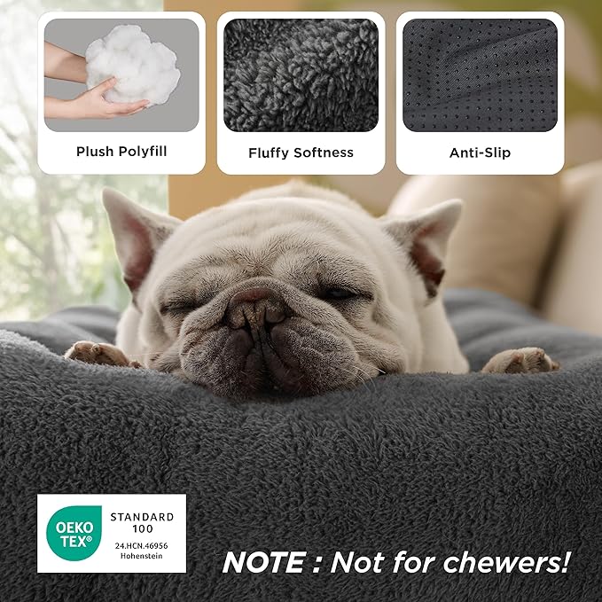 Bedsure Washable XL Dog Bed for Crate for Extra Large Dogs, Comfort Fluffy Plush Pet Pillow Bed Kennel Pad with Non-Slip Bottom, Machine Washable Pet Sleeping Mat, 41"x27", Dark Gray