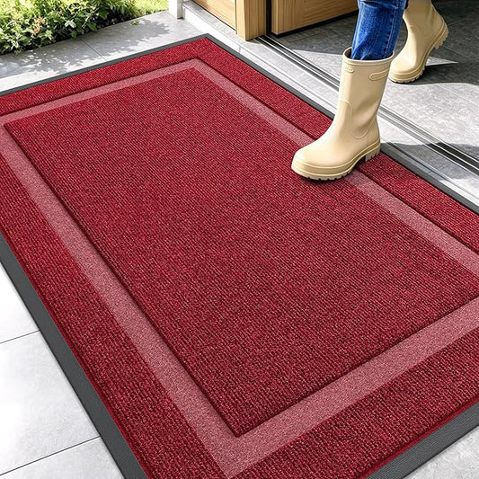 OLANLY Front Door Mat Indoor Outdoor Entrance, Waterproof All-Season, All-Weather Doormat, Sturdy Natural Rubber, Fade Resistant, Low Profile, Easy Clean Patio Porch Entryway Mat, 47x30, Wine Red