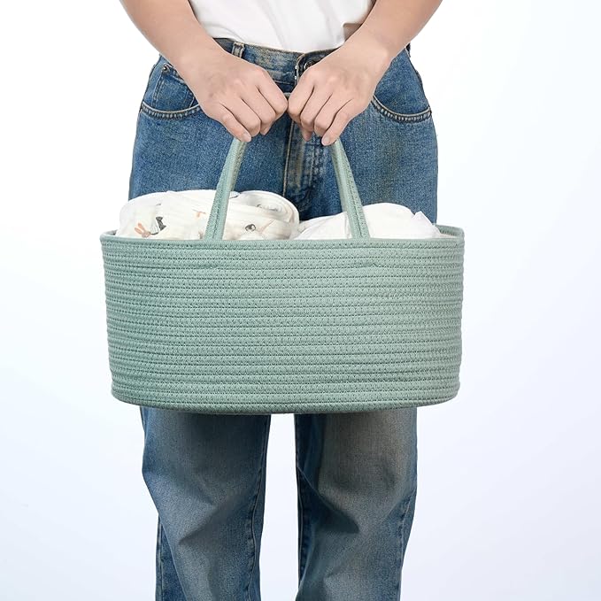 Diaper Caddy Organizer, Empty Gift Basket for Newborn Essentials, Baby Storage Basket, Stylish Gift Bag for Baby Shower, Boys and Girls - Small, Sage Green