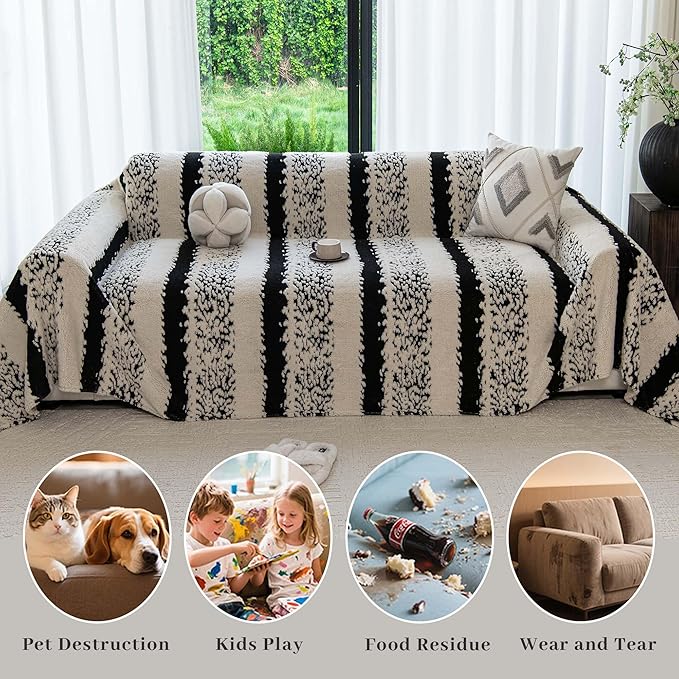 Sherpa Fleece Couch Cover for 2 Cushion Sofa, Black, 71" x 118" – Pet Proof Sofa Covers, Heavy Duty, Scratch Resistant, Pet Friendly Furniture Cover – Easy Install, Machine Washable