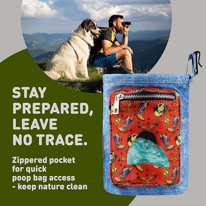 INSPECTOR TAIL Dog Treat Pouch w Drawstring to Prevent Spills | 2 Cup Tote | Hands Free w 4 Ways to Wear Puppy Bag w Pockets for Snacks Poop Bags Keys & Cards | Pet Training Walking & Rewarding Holder