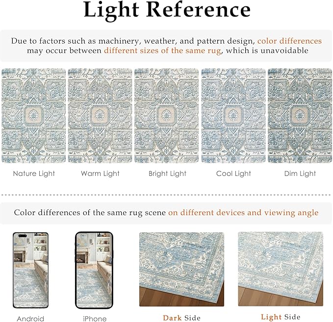 4x6 Washable Vintage Area Rug Blue Oriental Soft Entryway Throw Rug Neutral Non Slip Low Pile Small Carpet for Kitchen Bathroom Living Room Bedroom