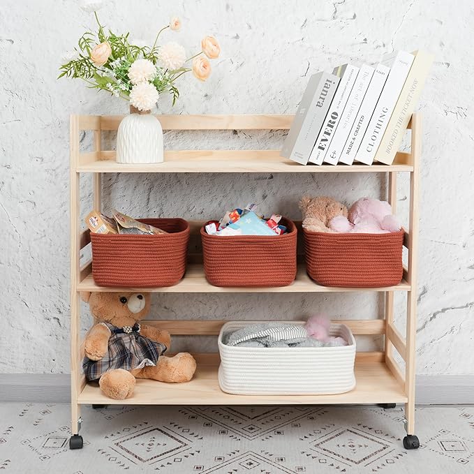 XUANGUO Small Woven Storage Baskets 12“X8”X5“ Decorative Rope Bins for Organizing Shelves, Closets, and Toys, Empty Gift Baskets, Cute Organizer Basket for Home and Office (rustic, regular)