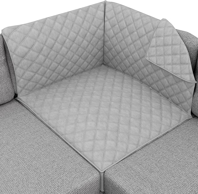 Sofa Shield Couch Sectional Covers for Dogs, Reversible Furniture Protector with Strap, Stain and Tear Resistant Cushion Cover, 30x30 inch Seat, Machine Washable Slipcover Pets, Cats, Light Gray